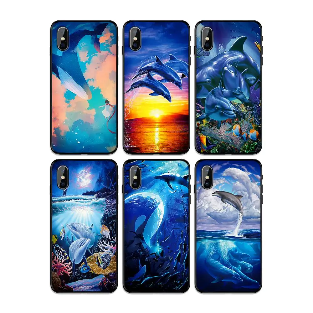 Синее Море дельфины мягкая термополиуретановая крышка-чехол для Apple iPhone 6 6S 7 8 Plus 5