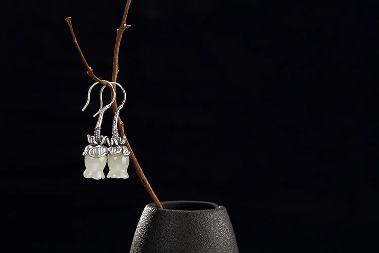 Uglyless Lily of the Valley цветочные серьги для женщин ручной работы белые серьги с нефритом Твердые 925 Серебряные тонкие украшения тайские серебряные
