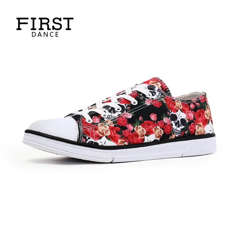 

FIRST DANCE Floral Classic Canvas Shoes Men Casual Skeleton Shoes For Men Flats Fashion Breathable Flower Custom Shoes Spring