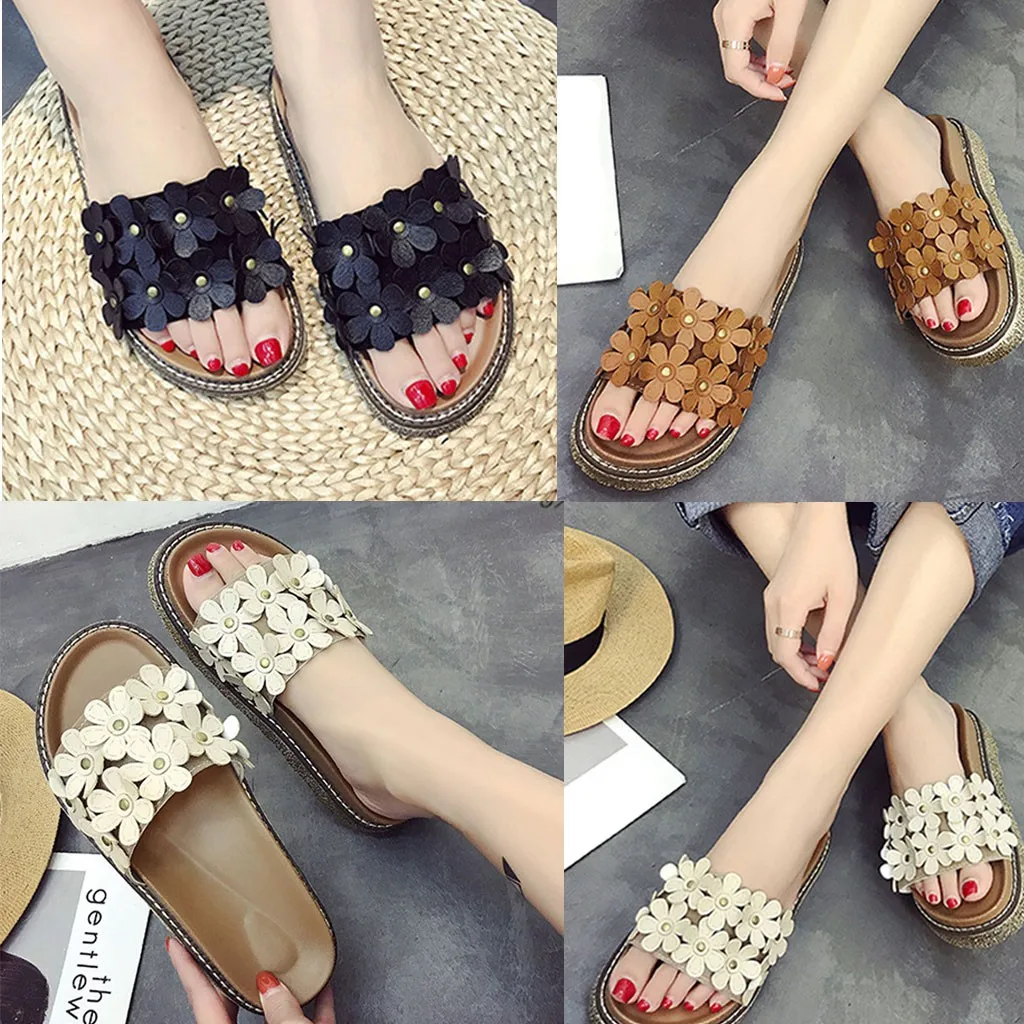 Для женщин шлёпанцы для модные сандалии с цветочным узором дышащие шлепанцы без