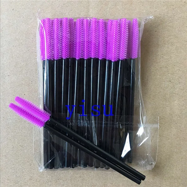 black purple red 500 шт./лот, профессиональная, 15 цветов, для туши, палочки, аппликатор, кисти для макияжа, для наращивания ресниц, одноразовая силиконовая ресница, кисти - Handle Color: black purple red