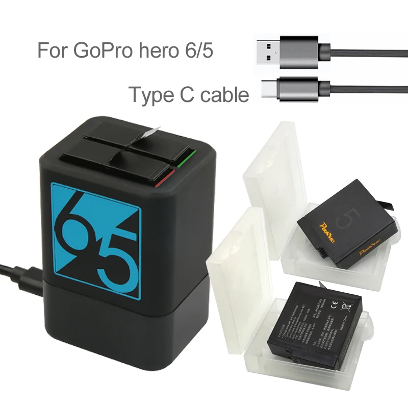 Новое зарядное устройство type C и 1600 мАч hero 7 bateria для GoPro hero 5 Go Pro hero 6 7 аккумулятор hero 5 hero 6 hero 7 Черная Камера