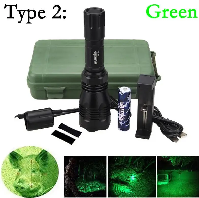 Package 2 (Green) Светодиодный светильник для тактического пистолета, VA-802, XML-T6, Q5, фонарь, стрелочный пистолет, светильник, 18650 батарея, наружный винтовочный пистолет, мини-светильник для разведчика - Цвет: Package 2 (Green)