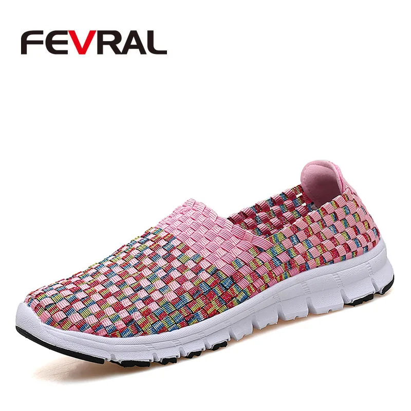Pink Бренд fevral; Женская тканая обувь; весенние туфли на плоской подошве ручной работы; дышащие Лоферы без застежки с закрытым носком; нескользящая Мягкая повседневная обувь - Цвет: Pink