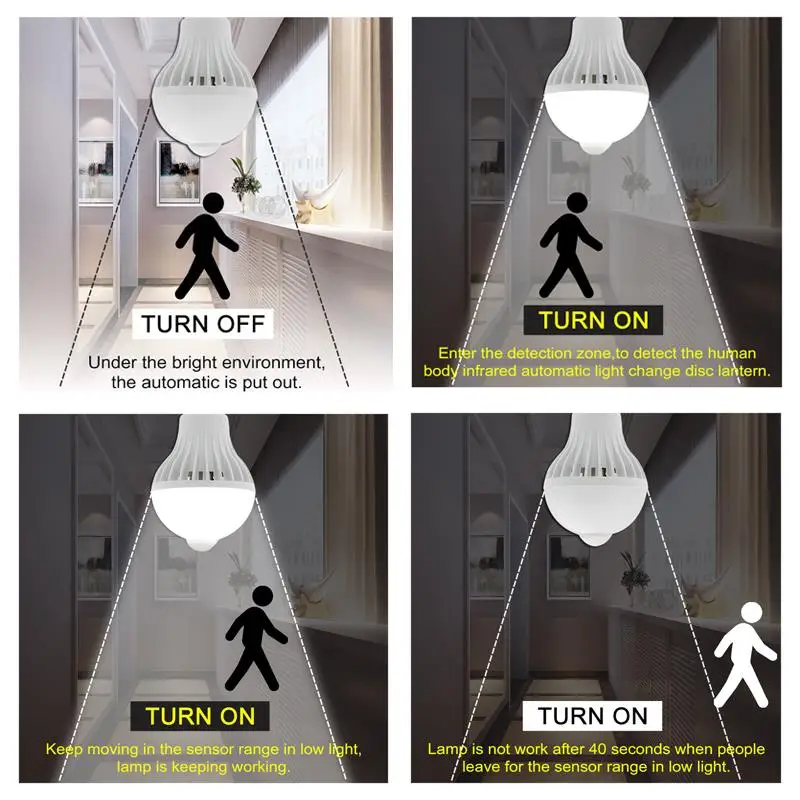 Светодиодный лампы движения PIR Сенсор Автоматическая умная лампа E27 220 V 5 Вт 7 12