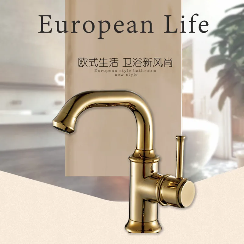 

Free Shipping Solid brass gold basin mixer tap from DONA SANITARY deck mounted hot cold golden bathroom mixer tap