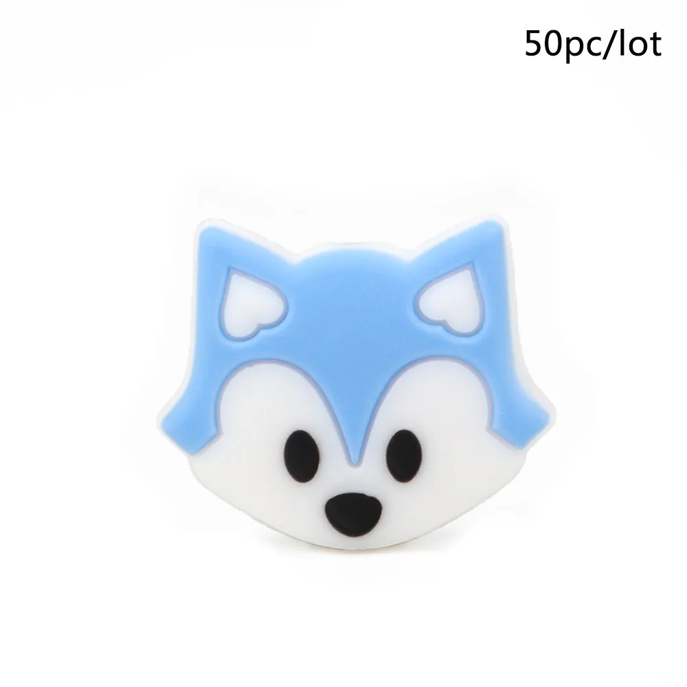 fox-57 TYRY. HU 50 шт./лот мультфильм Силиконовые Бусины Единорог слон лиса Пингвин собака пищевой детский Прорезыватель DIY Детские Прорезыватели для зубов игрушки, не содержащие БИСФЕНОЛ - Цвет: fox-57