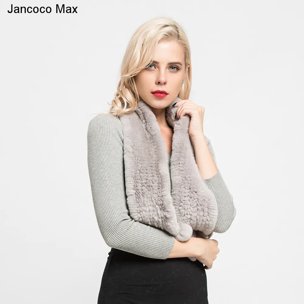 Jancoco Max женский толстый вязаный шарф с натуральным кроликом Рекс высокого качества мягкие платки на весну и зиму, сохраняющие тепло лучшие подарки S7125