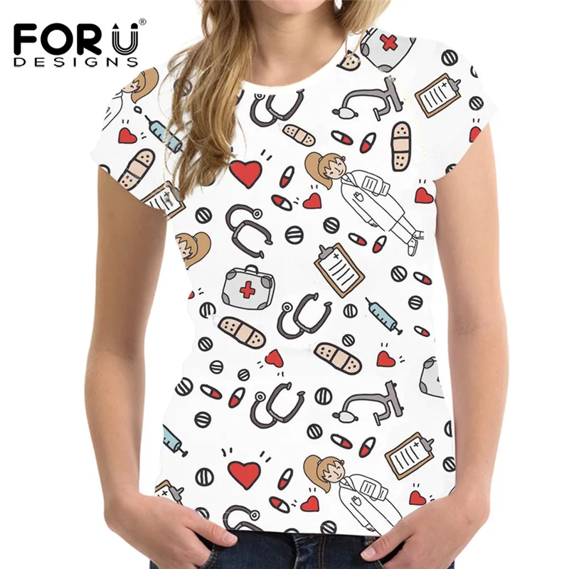 FORUDESIGNS/розовая футболка с круглым вырезом и короткими рукавами для медсестер