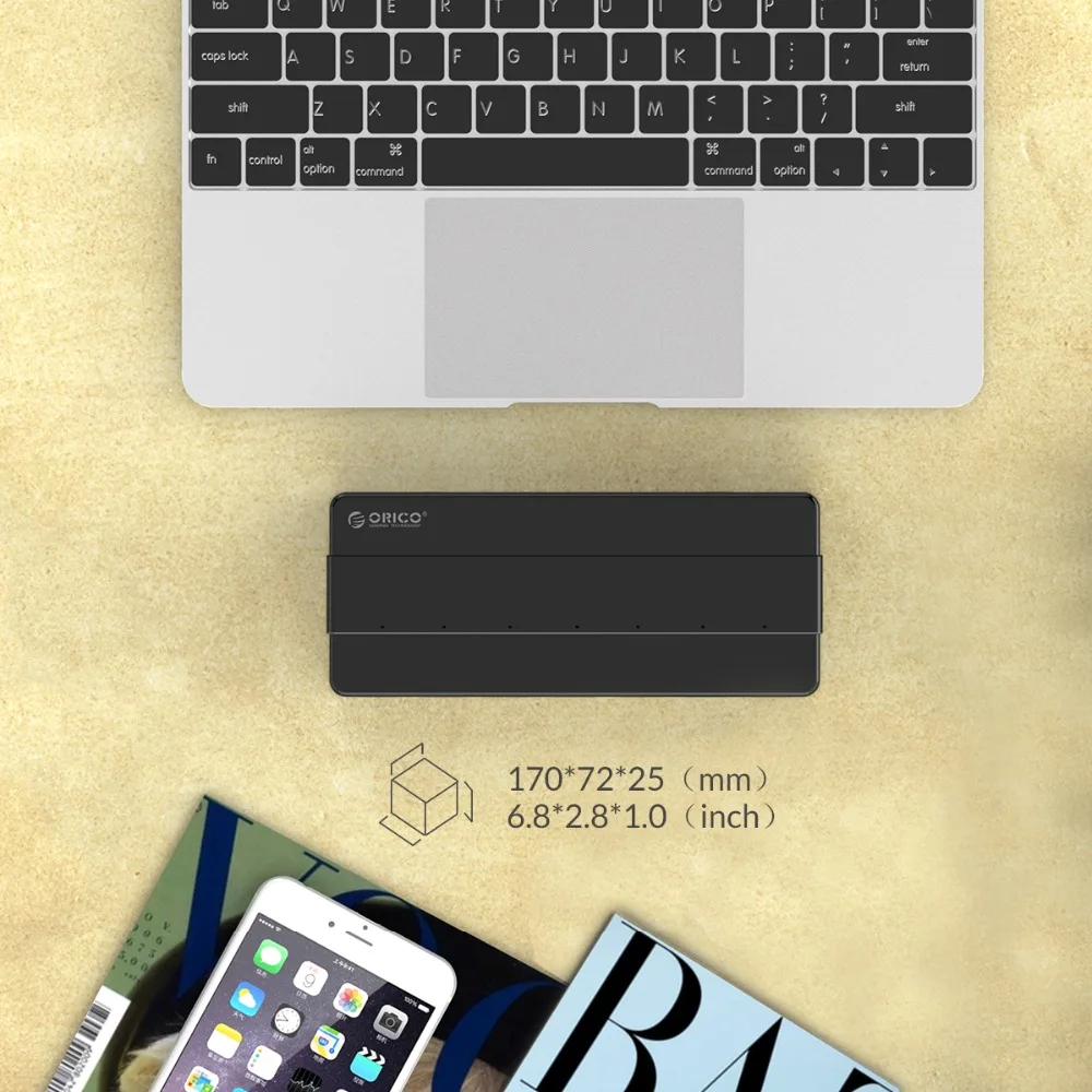 ORICO H7928-U3 7 Порты и разъёмы USB3.0 Настольный концентратор, украшенное мозаикой из драгоценных камней, 12V Мощность адаптер USB 3,0 концентратор