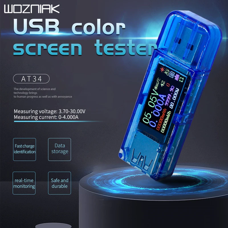 AT34 USB 3 0 цветной ЖК тестер напряжения тока дисплей зарядное устройство Тестер