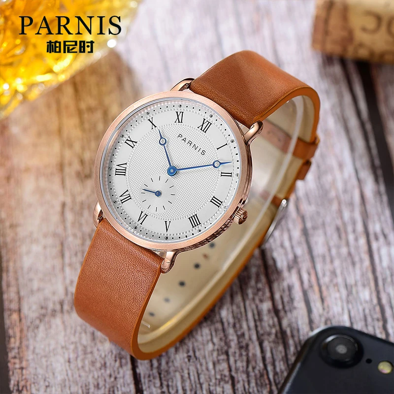Часы наручные Parnis Мужские кварцевые модные водонепроницаемые с кожаным ремешком