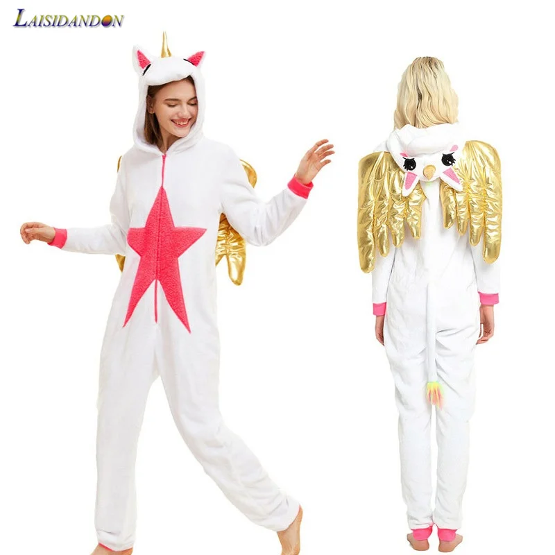 Onesie пчелы зима Для женщин пижамы для взрослых пары Пижама Единорог животных Femme