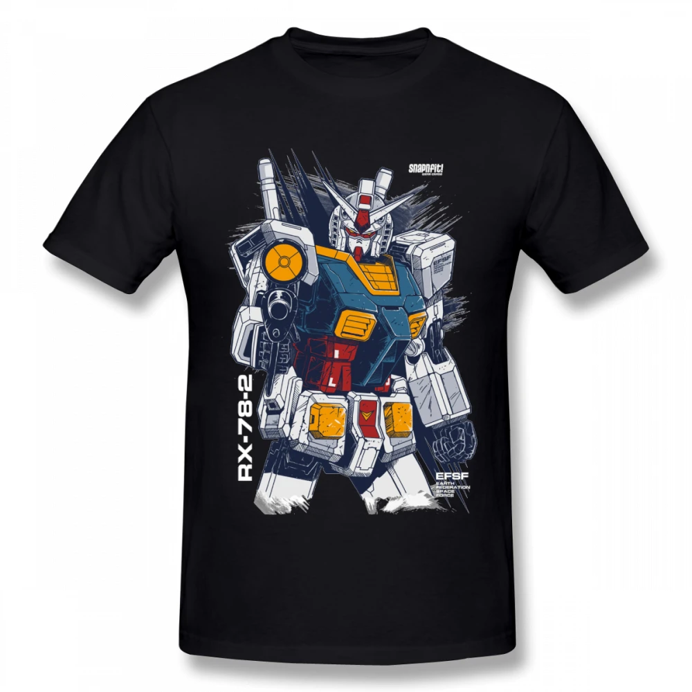 Мужская футболка Gundam из хлопка с коротким рукавом, Повседневная футболка с круглым вырезом, популярная футболка - Цвет: Черный