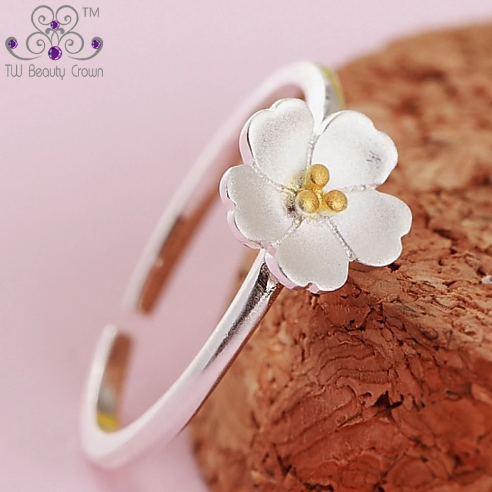 Женское кольцо из серебра 925 пробы с цветком вишни|real sterling silver|925 silverrings for women |