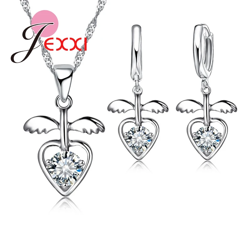 New Arrival Romantic Wedding Bridal Jewelry Set 925 Sterling Silver Pendant Necklace Earrings Set Accessories