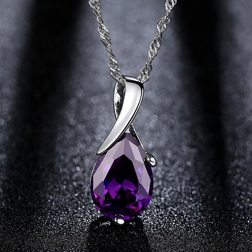 Романтическое фиолетовое ожерелье с подвеской капелькой Бесплатная