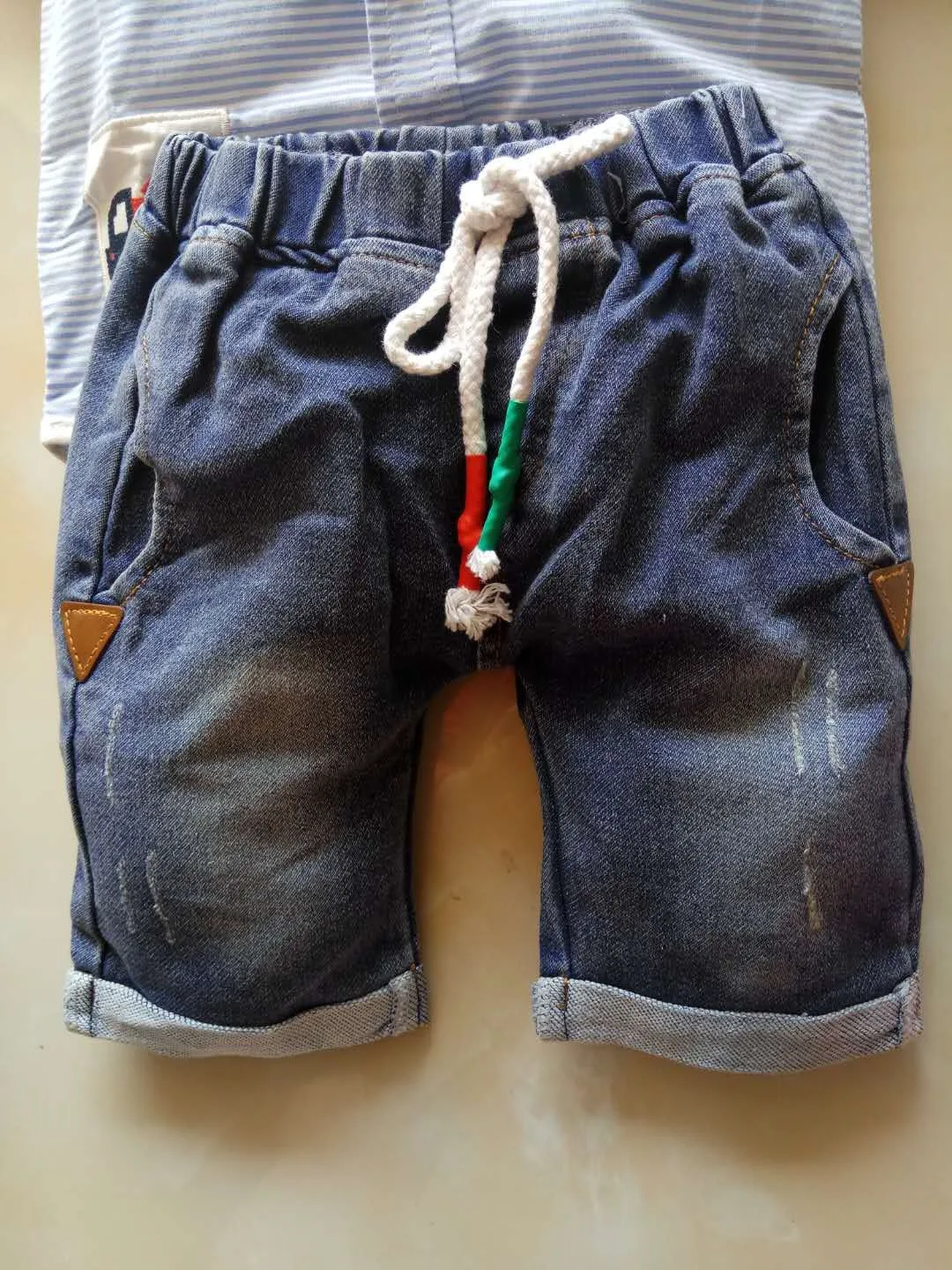 Baby Denim Suit 2018 New Arrival Summer Boys Clothing Set Brand Stripe Shirt With Short Jeans 2pcs Children Clothes | Детская одежда и