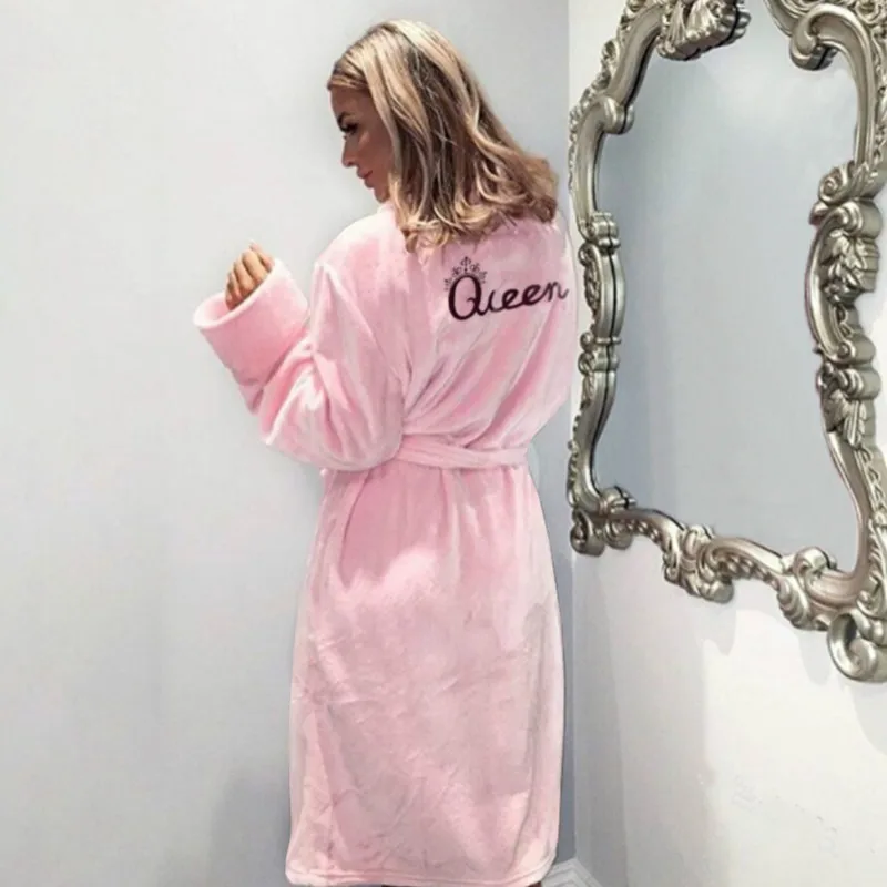 

BKLD Winter Warm Flannel Women Knee-Length Bath Robe S-3XL Plus Size Womens Robes Sleepwear Womens House Robe Kimono Bride
