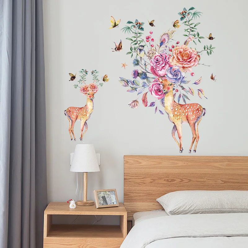 [Fundecoration] наклейки на стену с изображением цветов оленей животных для детских