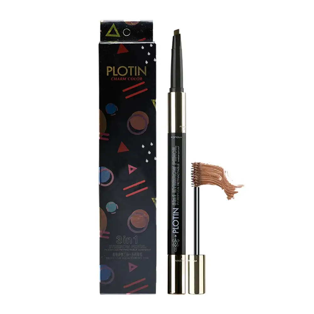 Многофункциональный 3 в 1 карандаш для бровей + пудра 3D коричневый