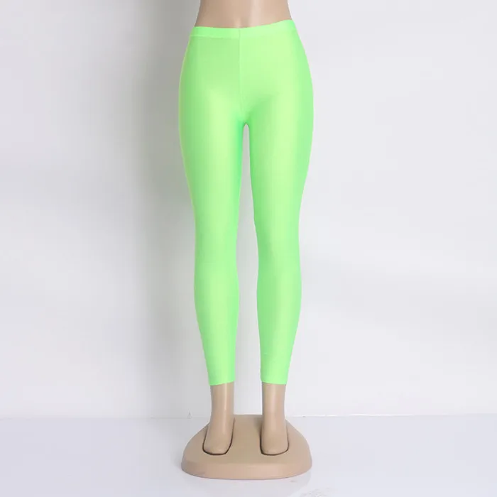 Fluo Green Горячая Распродажа размера плюс флуоресцентные цветные женские Леггинсы эластичные леггинсы разноцветные блестящие глянцевые леггинсы женские брюки - Цвет: Fluo Green