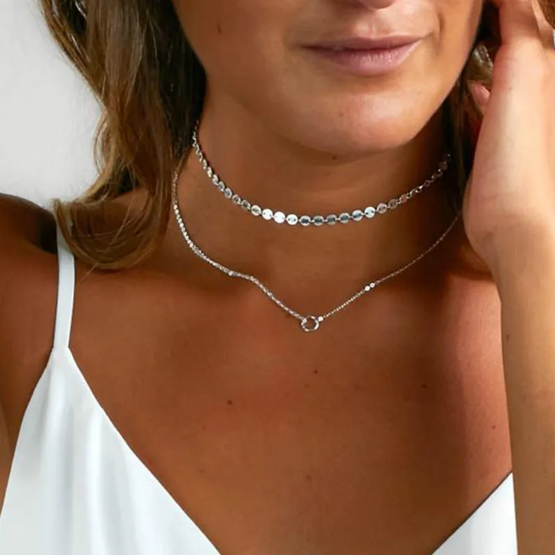 Summer Simple Chain Choker Necklace Crystal Coin Chocker For Women collar collier ras du cou femme | Украшения и аксессуары