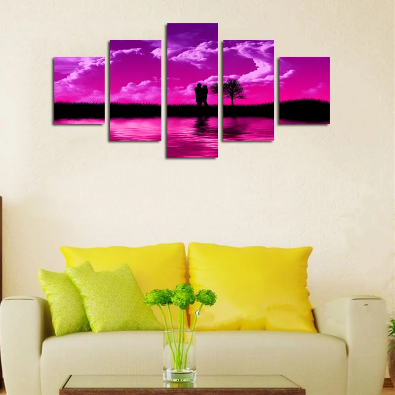 CLSTROSE Love Celebration Wedding Decoration Romantic Pictures 5 Pieces Wall Art Canvas For Living Room Home Decor Unframed | Дом и сад