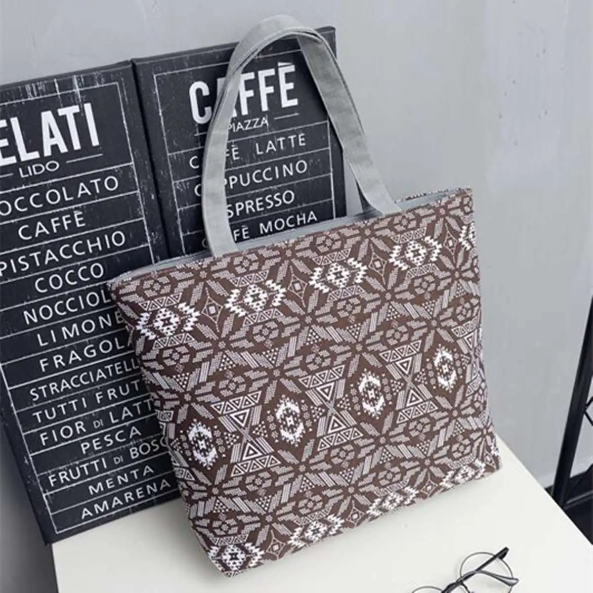Coffee Feminina Bolsa, Женская Большая вместительная сумка-тоут, Холщовая Сумка через плечо, сумка для покупок, пляжная сумка, повседневная сумка-тоут, полосатая Цветочная сумка - Цвет: Coffee