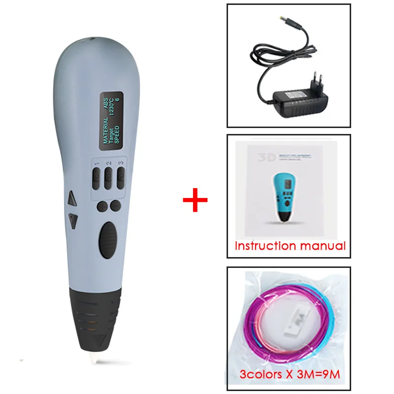 DEWANG OLED 3D Ручка, многоцветная ABS нить, 3d принтер, ручка, рождественские подарки, 3D печать, ручка, 3D ручки, искусство и ремесла - Цвет: Серый