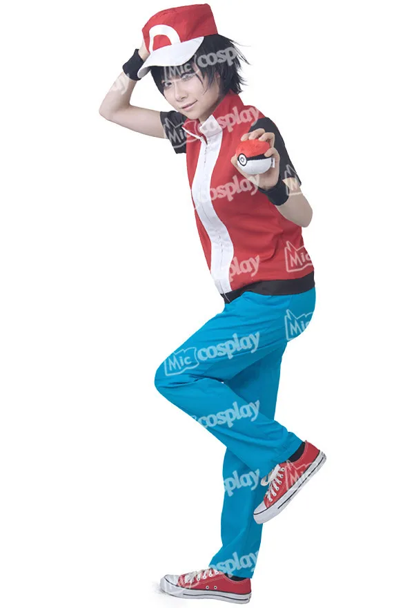 Мужской костюм для косплея Ash Ketchum красный с шапкой и ремешком|cosplay costume|ash ketchum