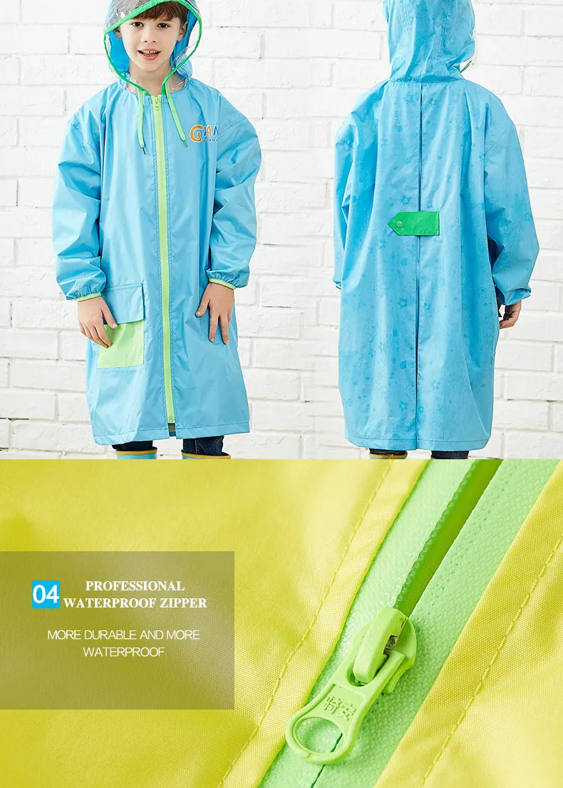 Qian rainproof Дети пальто дождя с рукавами цветения во время дождя детская непромокаемая одежда Скрытая школьный плащ большой край плащ