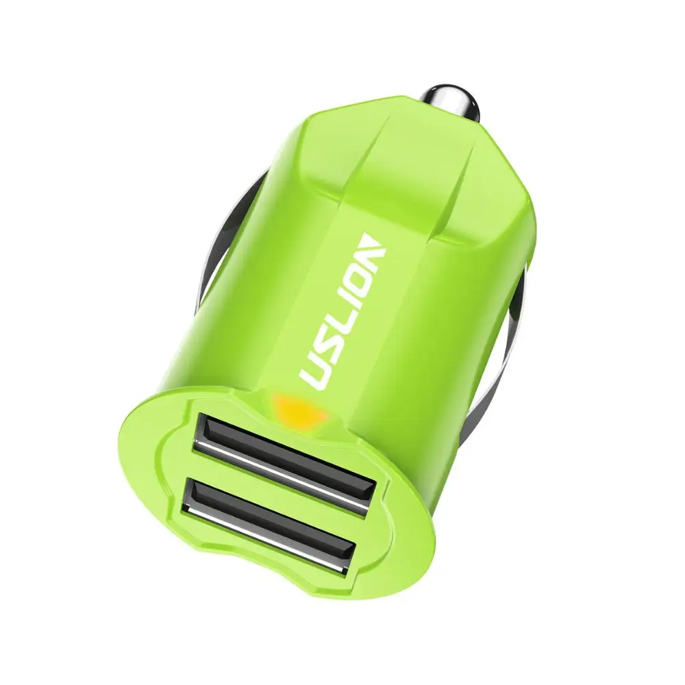 2.1A Green USLION Mini 2 порта Переходник USB для зарядки в машине для iPhone samsung QC3.0 Быстрая зарядка USB зарядное устройство для мобильного телефона двойной USB Автомобильное зарядное устройство - Тип штекера: 2.1A Green