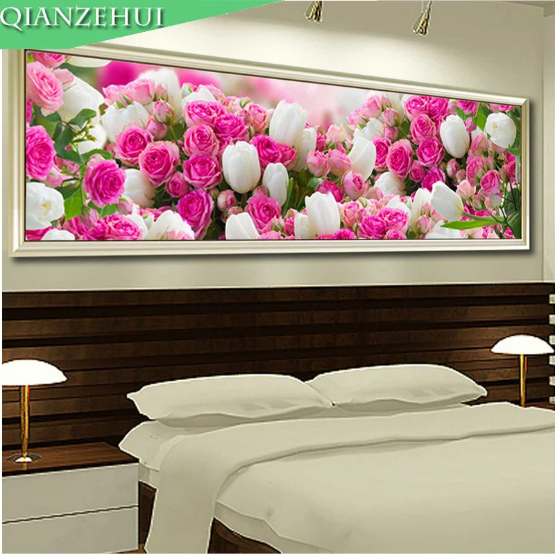 QIANZEHUI алмазная вышивка Круглый Алмазный пейзаж розы баннеры полная Стразы 5D