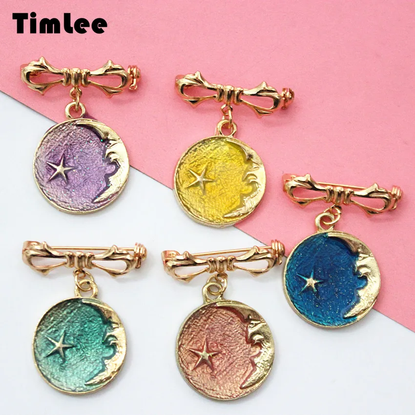 Timlee X071 Free Shipping New Cartoon Retro Moon Star Metal Brooch Pins Fashion Jewelry Wholesale | Украшения и аксессуары