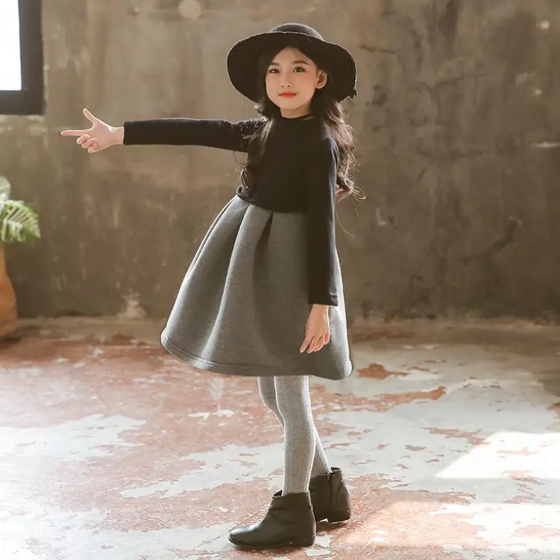 2019 Warm Thick Spring Winter Turtleneck Black Princess Dress Kids For Girl Long Sleeve Party Baby Toddler Child Dresses | Детская