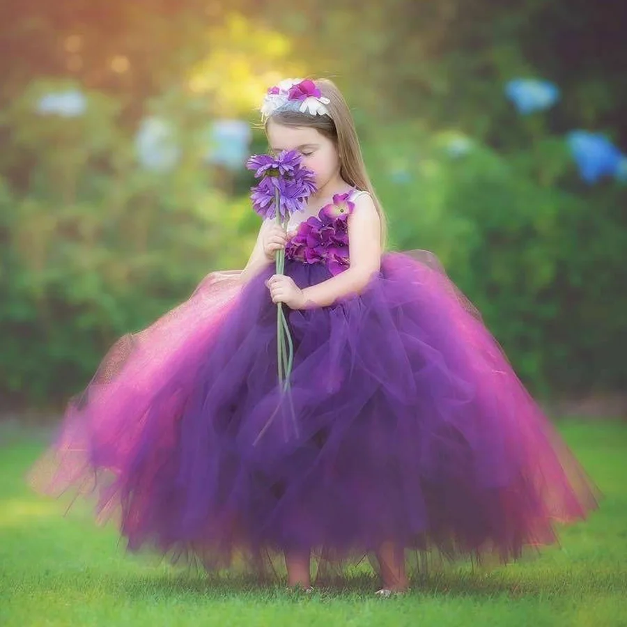 Vestido de tut&uacute; de boda con flores de ciruelo para ni&ntilde;as, traje de tul hecho a mano con diadema, vestido Formal de baile, regalos de cumplea&ntilde;os, 2019-1