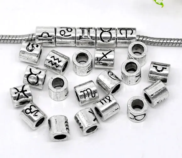 DoreenBeads цинковый сплав смешанный античный серебряный Зодиак круглый разделитель бусины для DIY Fit Европейский Шарм 7,5x7,5 мм 36 шт