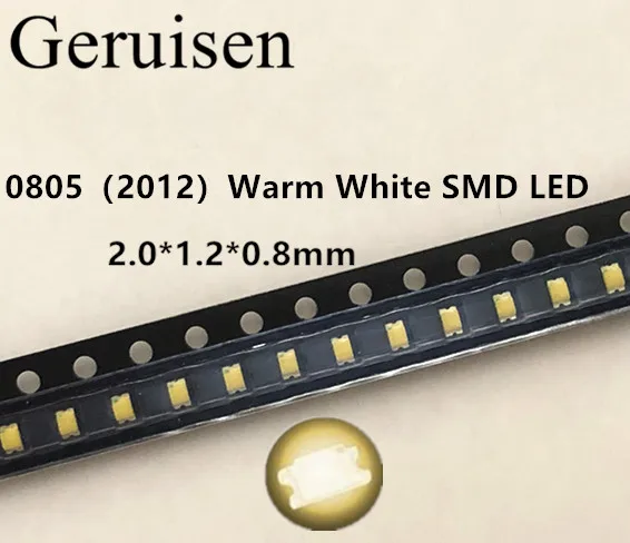 500 шт 0805 SMD светодиодный теплый белый S 2800 3200K светильник диодный прозрачный DIY