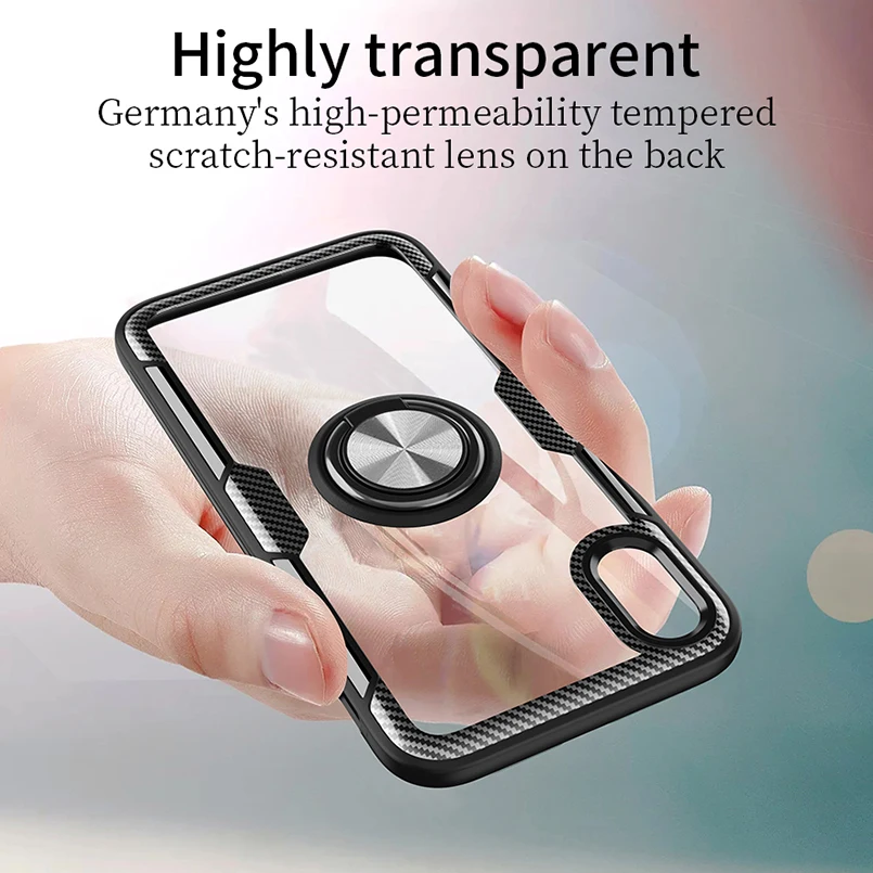 Magnetic Ring Bracket Case For iPhone X XR XS MAX Cases Metal Rotating Finger TPU Clear Cover 7 8 6 6s Plus |