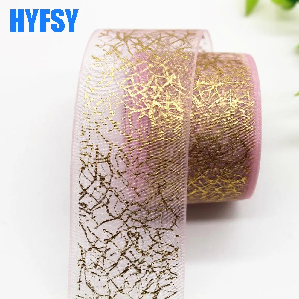 Hyfsy 10054 25 мм Золотая Тюлевая лента 10 ярдов стандартное свадебное украшение для