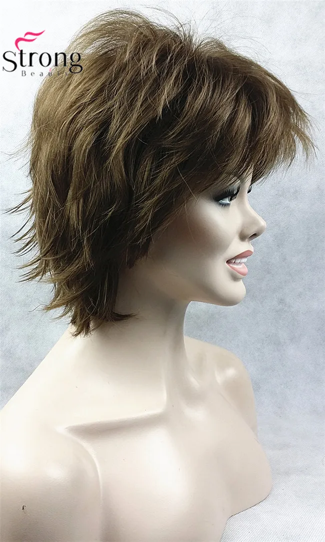 StrongBeauty короткий светло-коричневый подчеркивает Feathery Shaggy полный синтетический парик выбор цвета