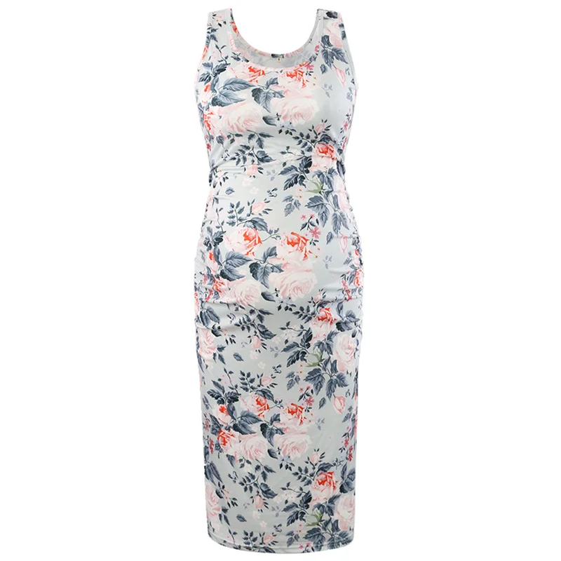 Платье для беременных Одежда женщин с боковыми рюшами без рукавов цветочным