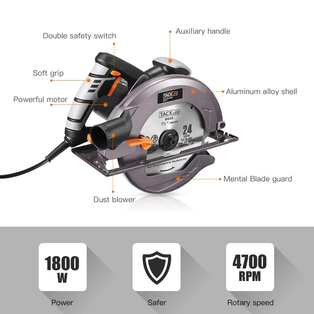 TACKLIFE ECS01A циркулярные пилы модернизированные 15Amp 7-1/" циркулярная пила с легким алюминиевым предохранителем для улучшения дома электропилы