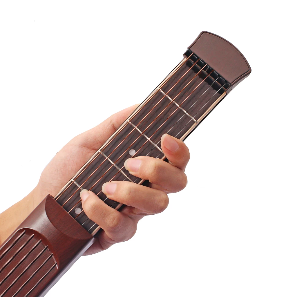 

ammoon Portable Pocket Acoustic Guitar Practice Tool Gadget Chord Trainer 6 String 6 Fret Model Rosewood Fretboard Wood Grain