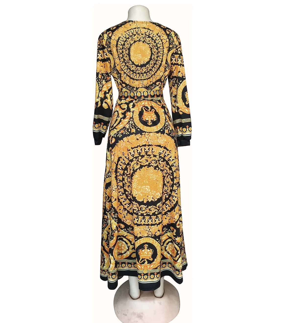 Женское пляжное платье макси богемное с длинным рукавом v образным вырезом и