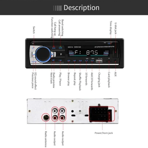 Автомагнитола 1 Din SWM 530 автомагнитола Автомобильный MP3 плеер Bluetooth Handsfree AUX вход