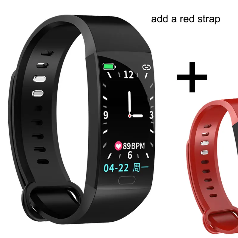 Add red strap Умный браслет для мужчин и женщин измерения артериального давления для мужчин t влагостойкие умные часы с ремешком пульсометр фитнес-трекер Смарт-часы - Цвет: Add red strap