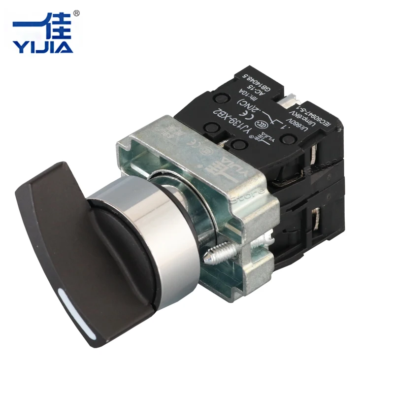 Селекторный переключатель на кнопке с длинной ручкой, самозащелкивающийся, с серебряными контактами, 22 мм, с позициями ON/OFF, 1NO1NC, 2 положения, артикул XB2-11XB/21.