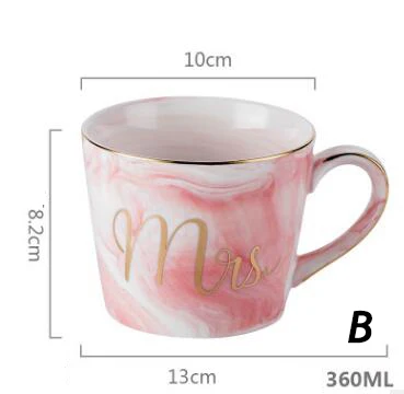 B-PINK 360 мл расписанная вручную Золотая монограмма натуральный мрамор фарфоровая кофейная кружка Mr and Mrs чай молоко чашки и кружки свадебный подарок с логотипом - Цвет: B-PINK